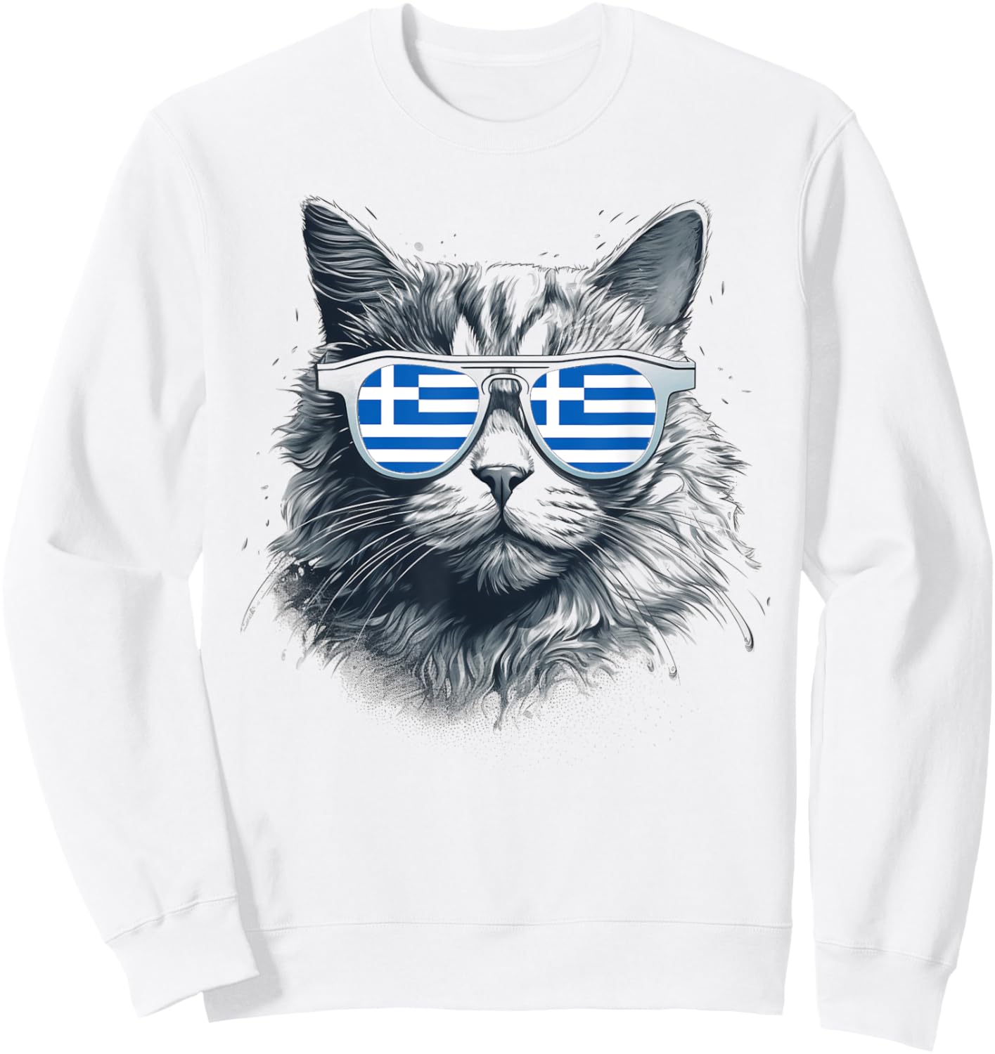Greek Greece Flag Cat Sunglasses Family Country Funny Men Women Kids Sweatshirt - Sweatshirt | White