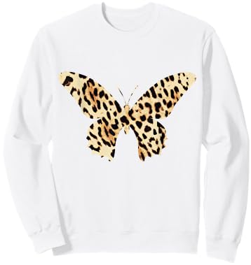 Cheetah Leopard Animal Print Butterfly Sweatshirt - Sweatshirt | White