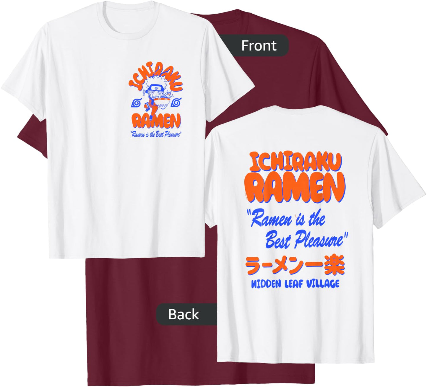 Naruto Shippuden Ichiraku Ramen Front Back Anime T-Shirt - T-Shirt | Maroon