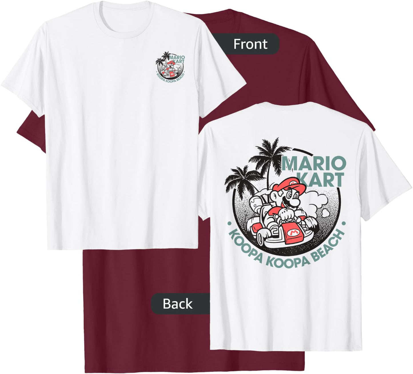 Mario Kart Koopa Koopa Beach Tropical Vintage Nintendo Badge T-Shirt - T-Shirt | Maroon