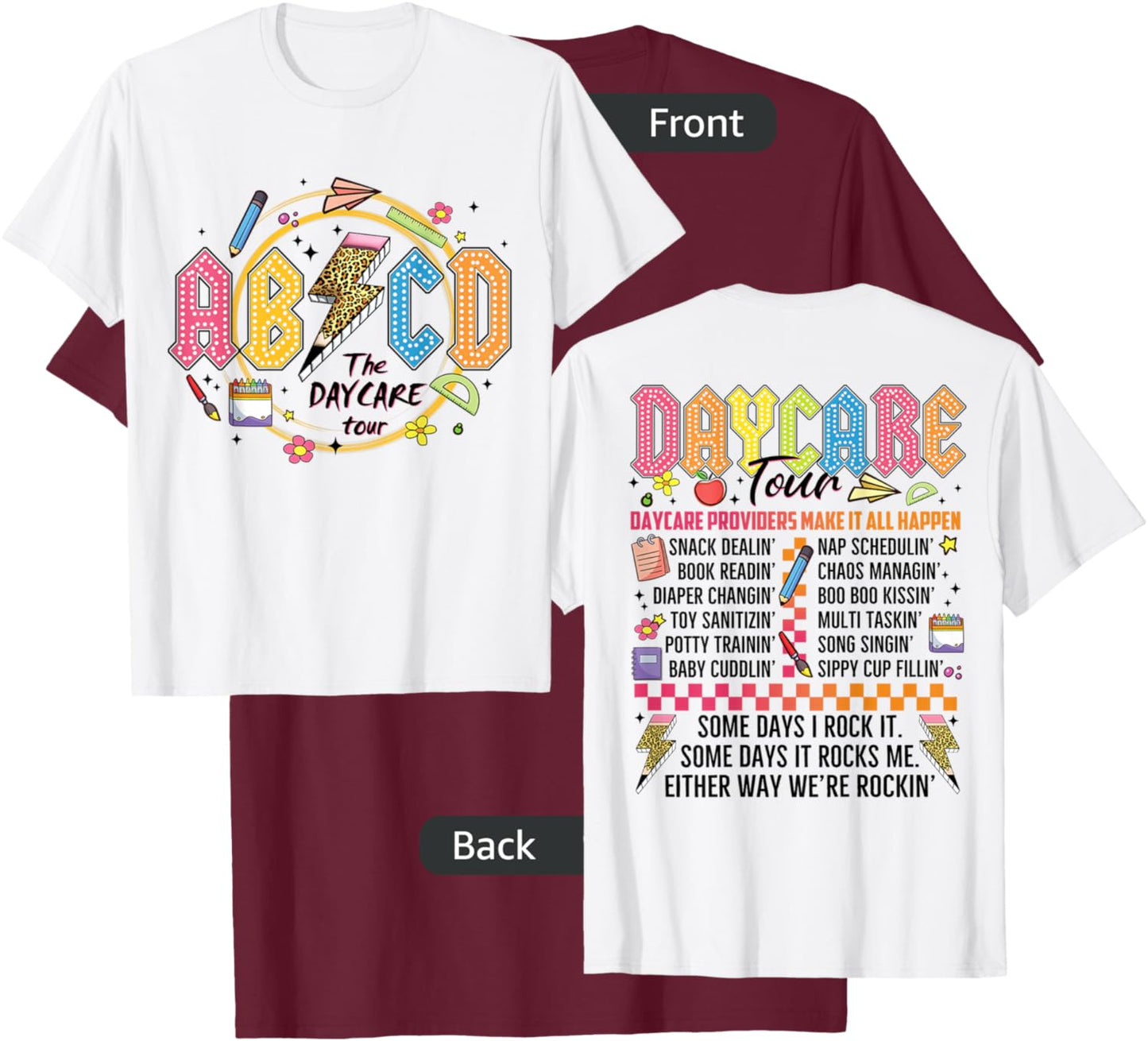 Funny ABCD Daycare Tour Retro Rockin' Back To School Gift T-Shirt - T-Shirt | Maroon