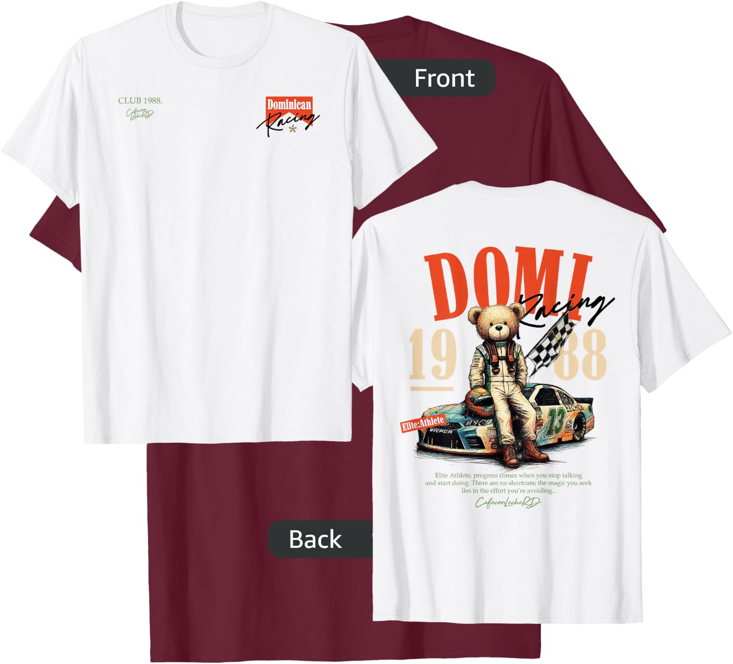 Funny Racing Car Lover Graphic Illustrated Back T-Shirt - T-Shirt | Maroon