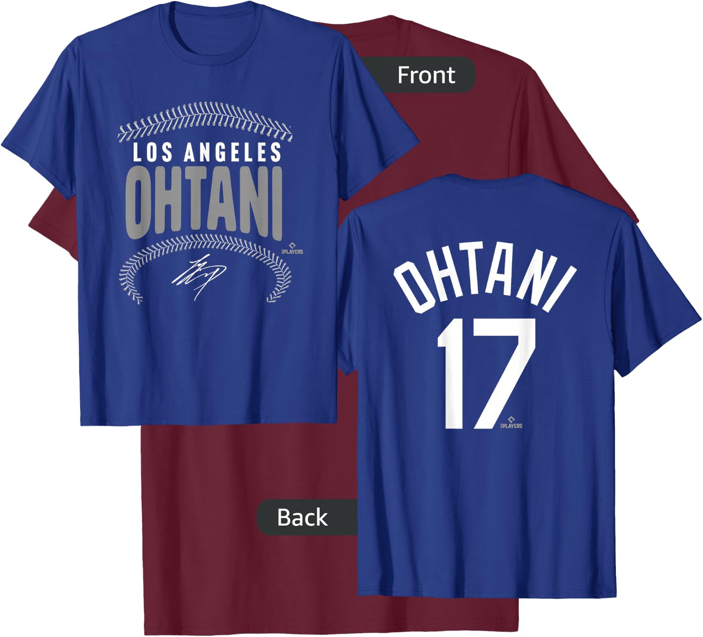 Shohei Ohtani Los Angeles Name & Number (Front & Back) MLBPA T-Shirt - T-Shirt | Maroon