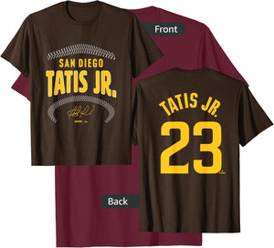 Fernando Tatis Jr. San Diego Name & Number (Front & Back) T-Shirt - T-Shirt | Maroon
