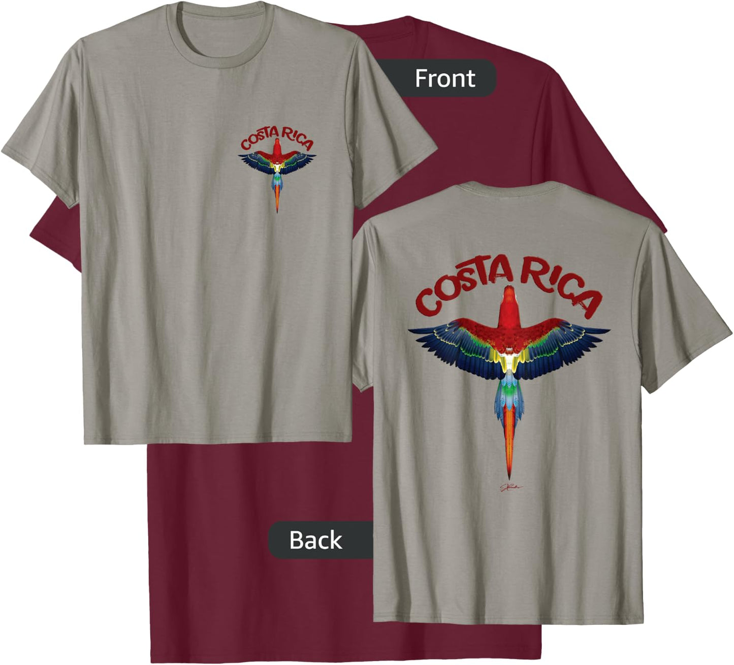 JCombs: Costa Rica Scarlet Macaw (Two-Sided) T-Shirt - T-Shirt | Maroon