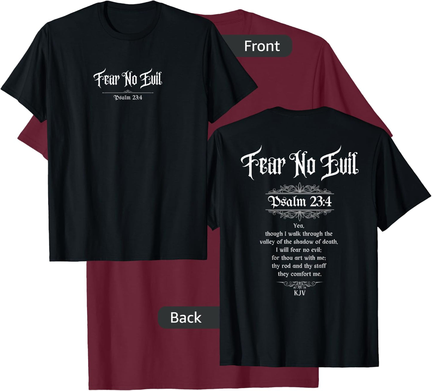 Jedidiah Sousa Fear No Evil Psalm 23:4 Women's Black Cotton T-Shirt - T-Shirt | Maroon