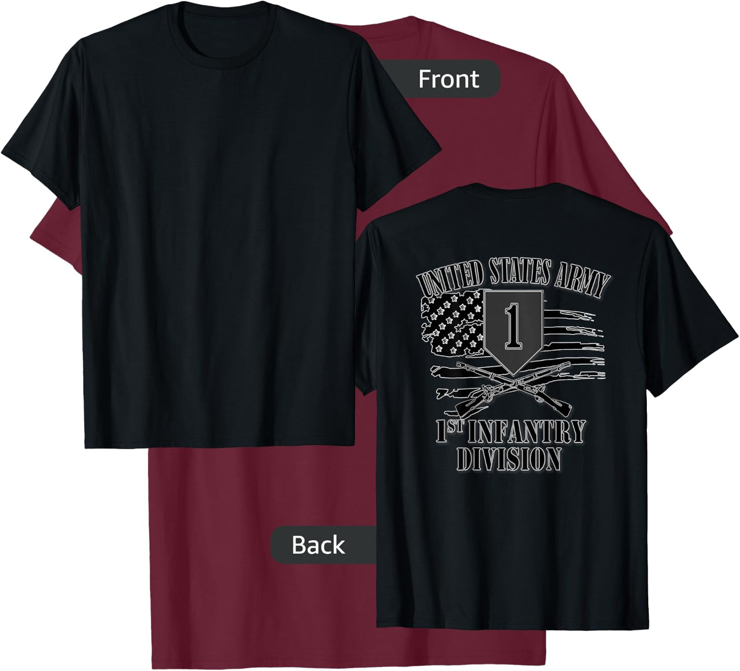 U.S. Army 1st Infantry Division (Back Design) T-Shirt - T-Shirt | Maroon