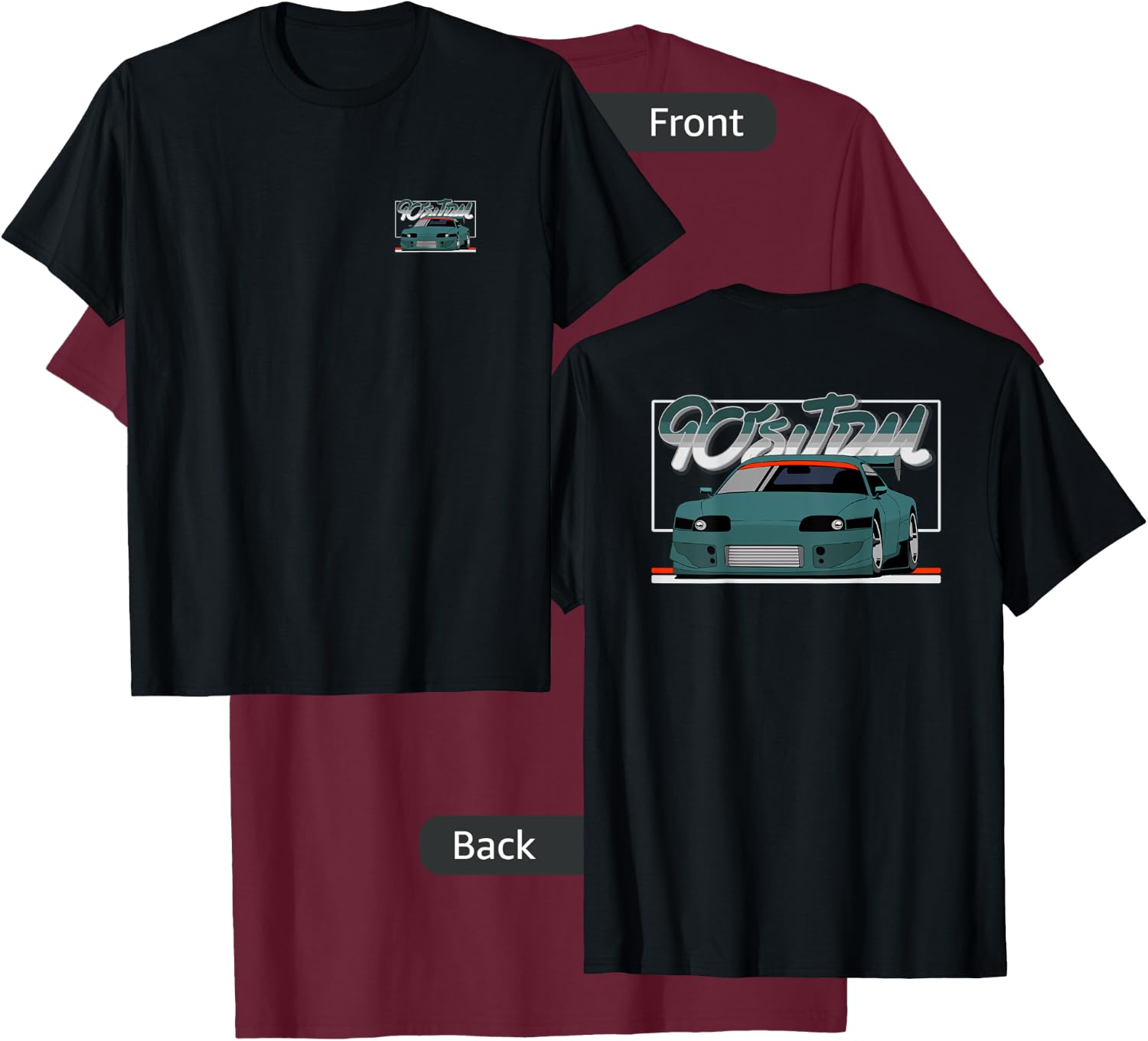 90s JDM TY MK4 GT Teal Car 2-Side Graphic T-Shirt - T-Shirt | Maroon