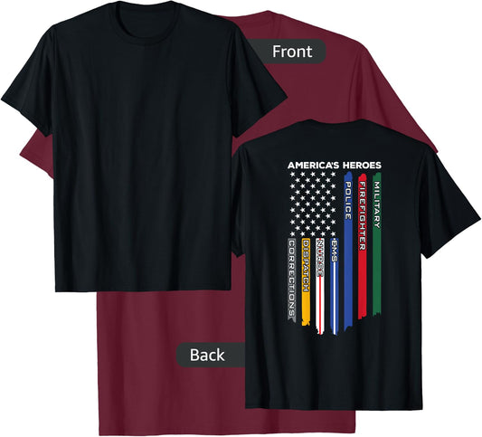 First Responders - Police Military Firefighter Nurse - Back Small T-Shirt - T-Shirt | Maroon