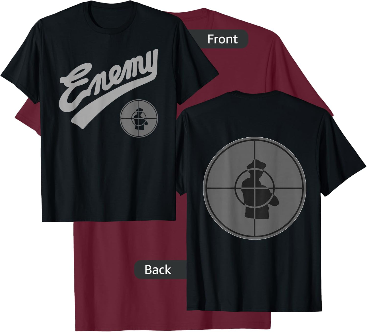 Public Enemy Official Enemy Target Black & Grey T-Shirt - T-Shirt | Maroon