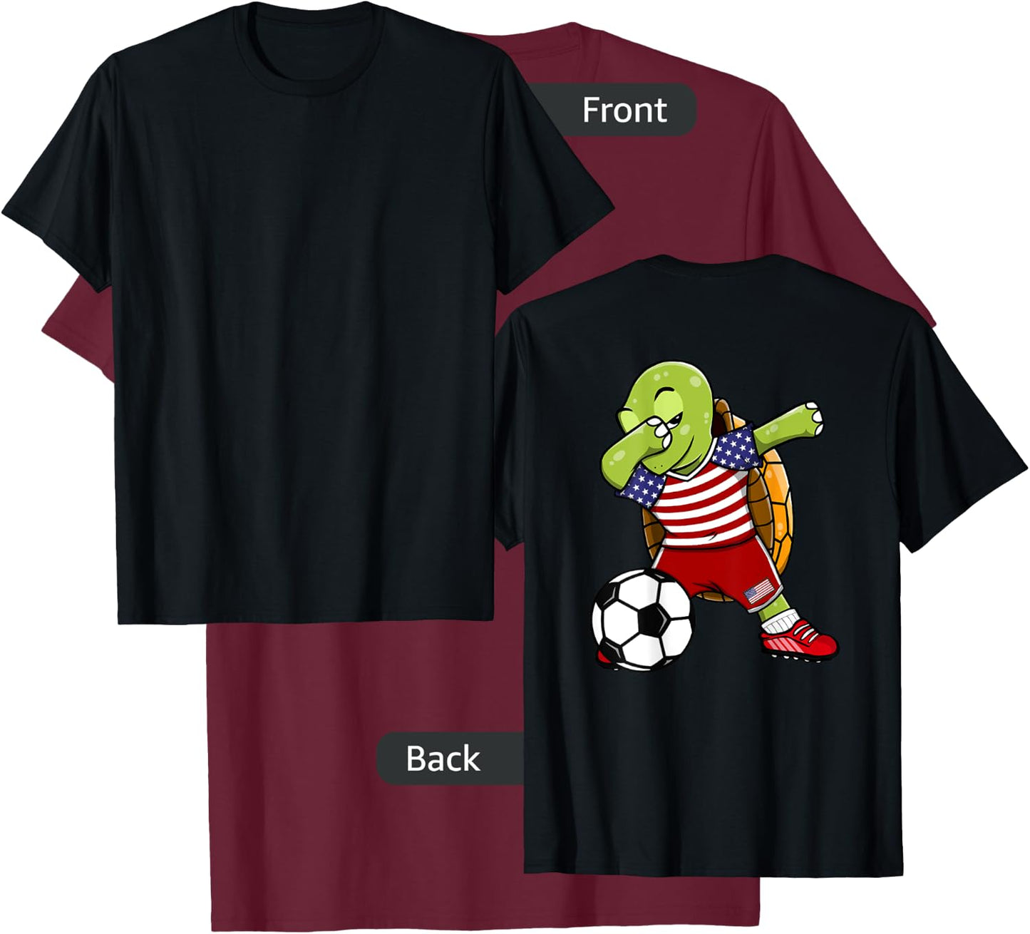 Dabbing Turtle America Soccer Fans US Flag Football Lovers T-Shirt - T-Shirt | Maroon