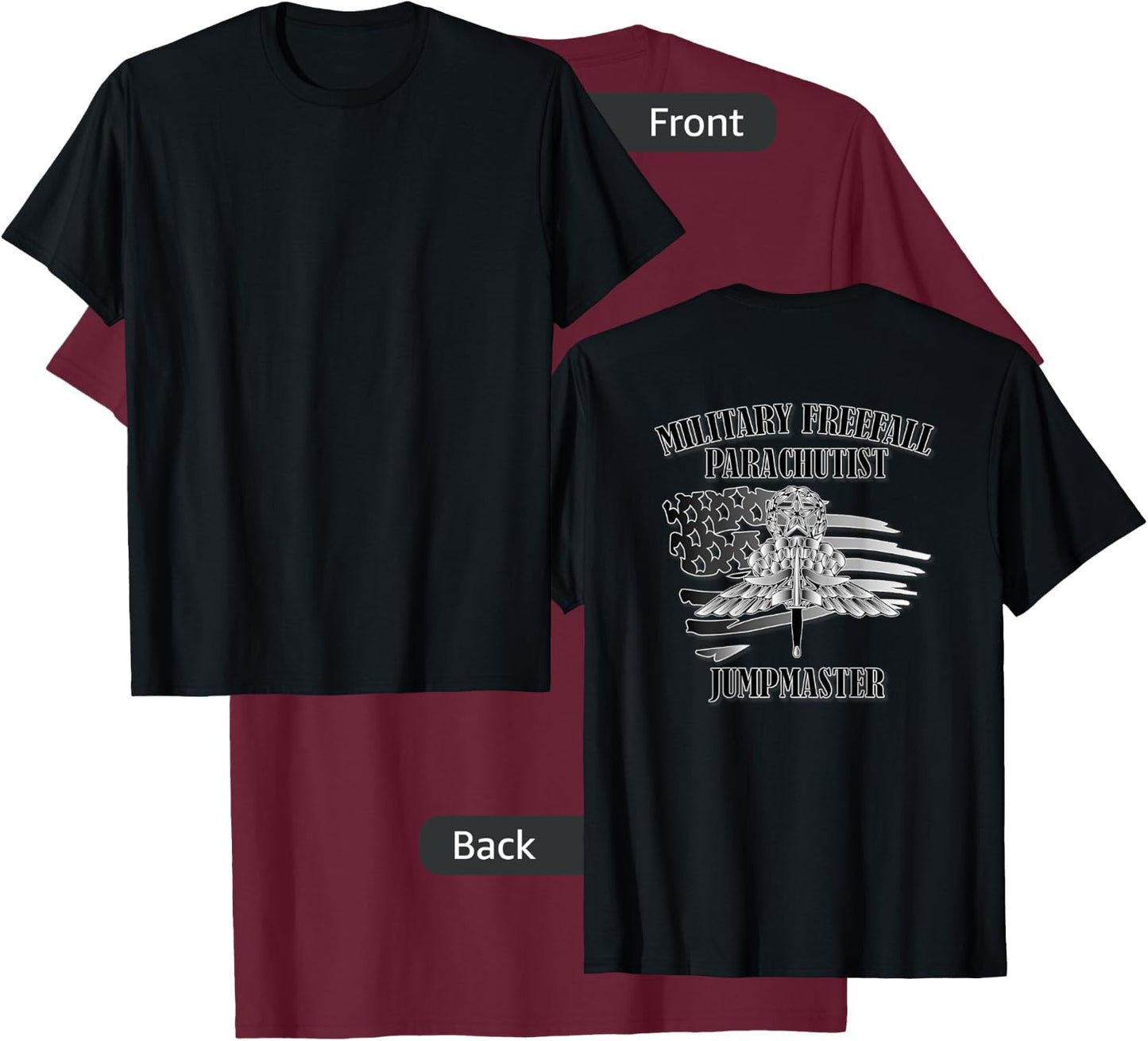 Military Freefall Parachutist- Jumpmaster (Back Design) T-Shirt - T-Shirt | Maroon