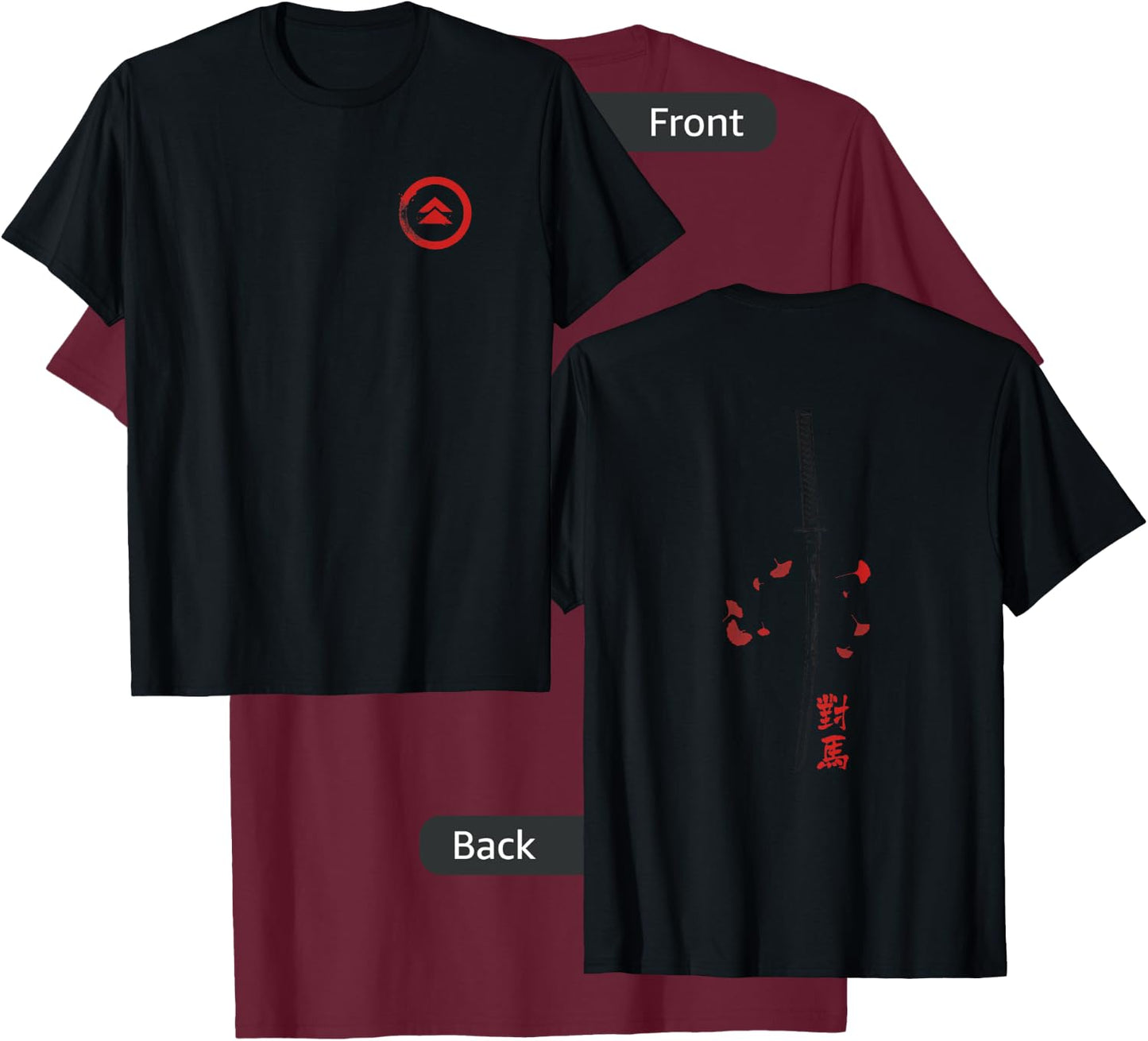 Ghost of Tsushima Front and Back Katana Leaves Video Game T-Shirt - T-Shirt | Maroon