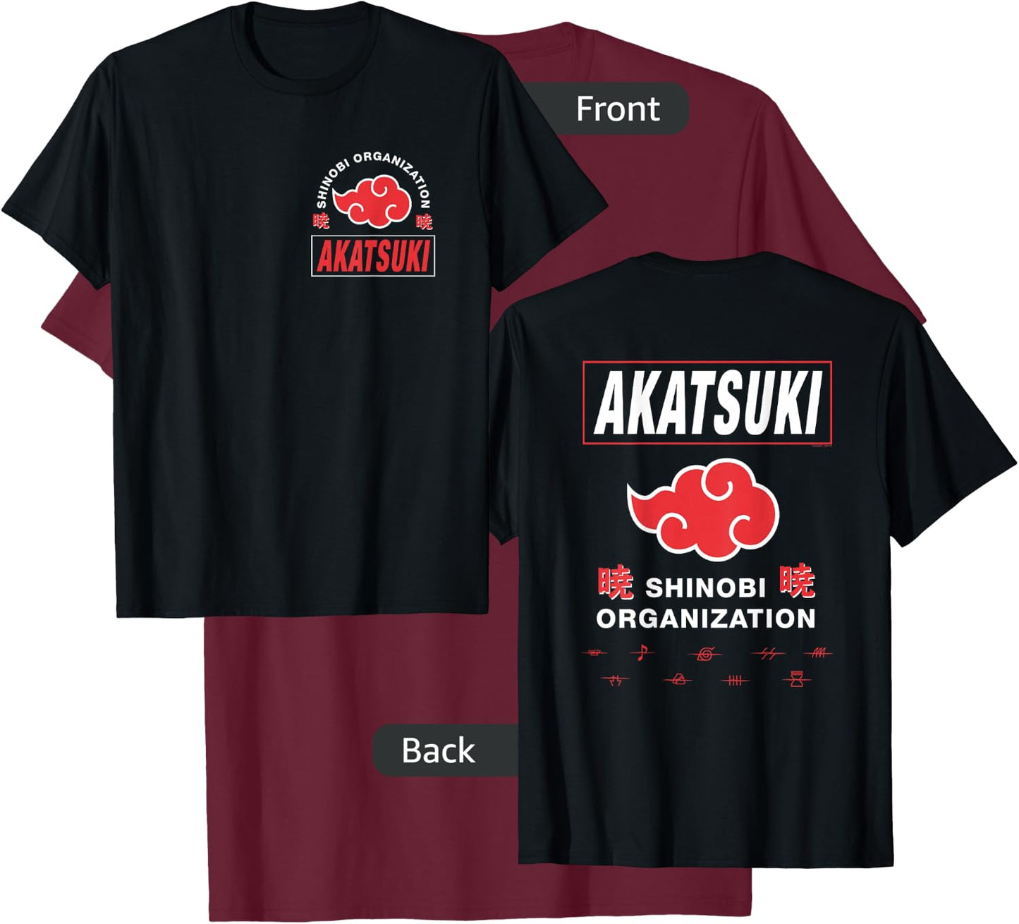 Naruto Shippuden Akatsuki Shinobi Org Front Back Anime T-Shirt - T-Shirt | Maroon