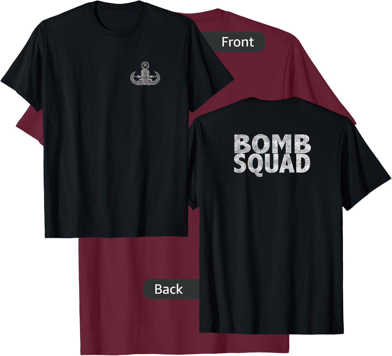 Bomb Squad with Crab Badge EOD T-Shirt - T-Shirt | Maroon