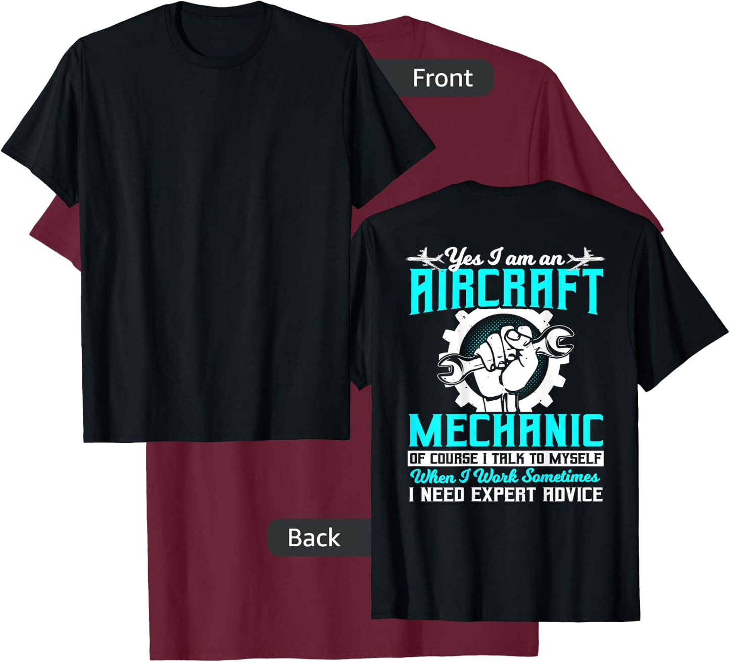 Airplane Mechanic Gift Design On Back Of Clothing T-Shirt - T-Shirt | Maroon