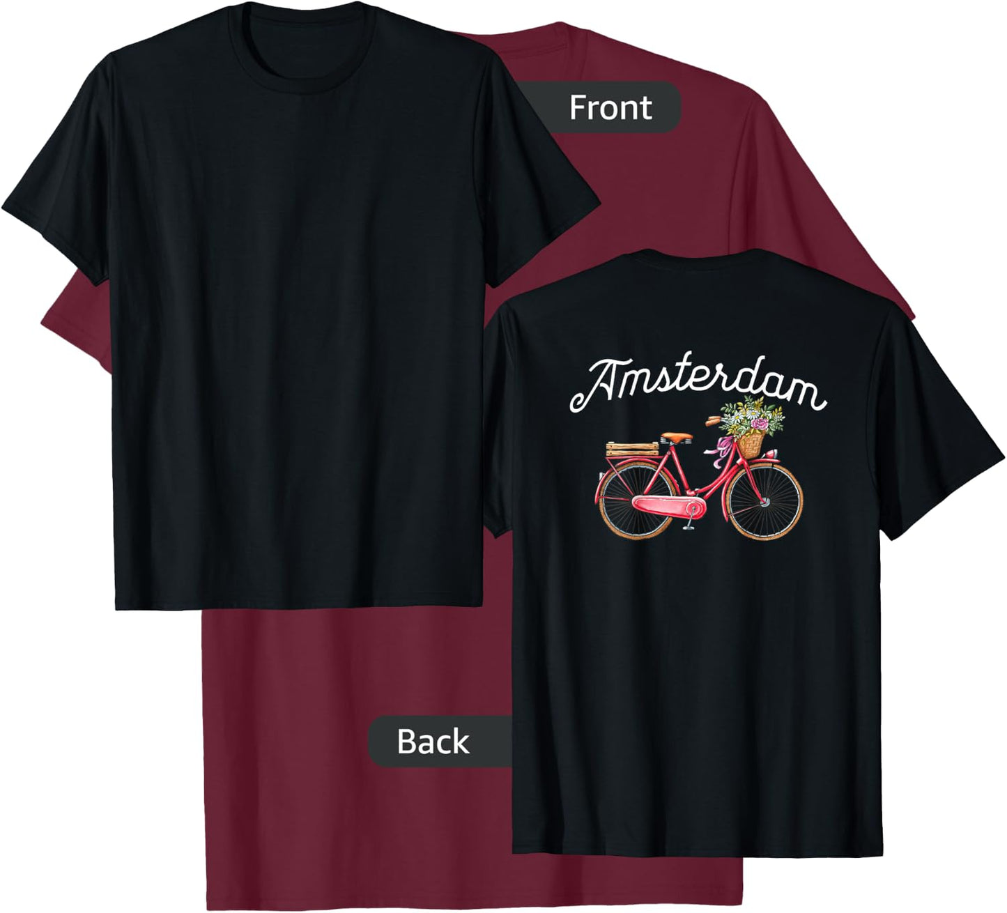 Vintage Women's Bike Amsterdam Floral Design T-Shirt - T-Shirt | Maroon