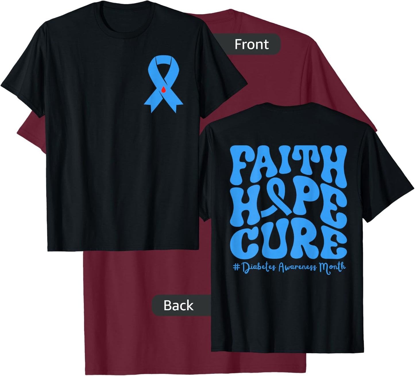 Diabetes Awareness Month Blue Love Ribbon Support T1D T2D T-Shirt - T-Shirt | Maroon