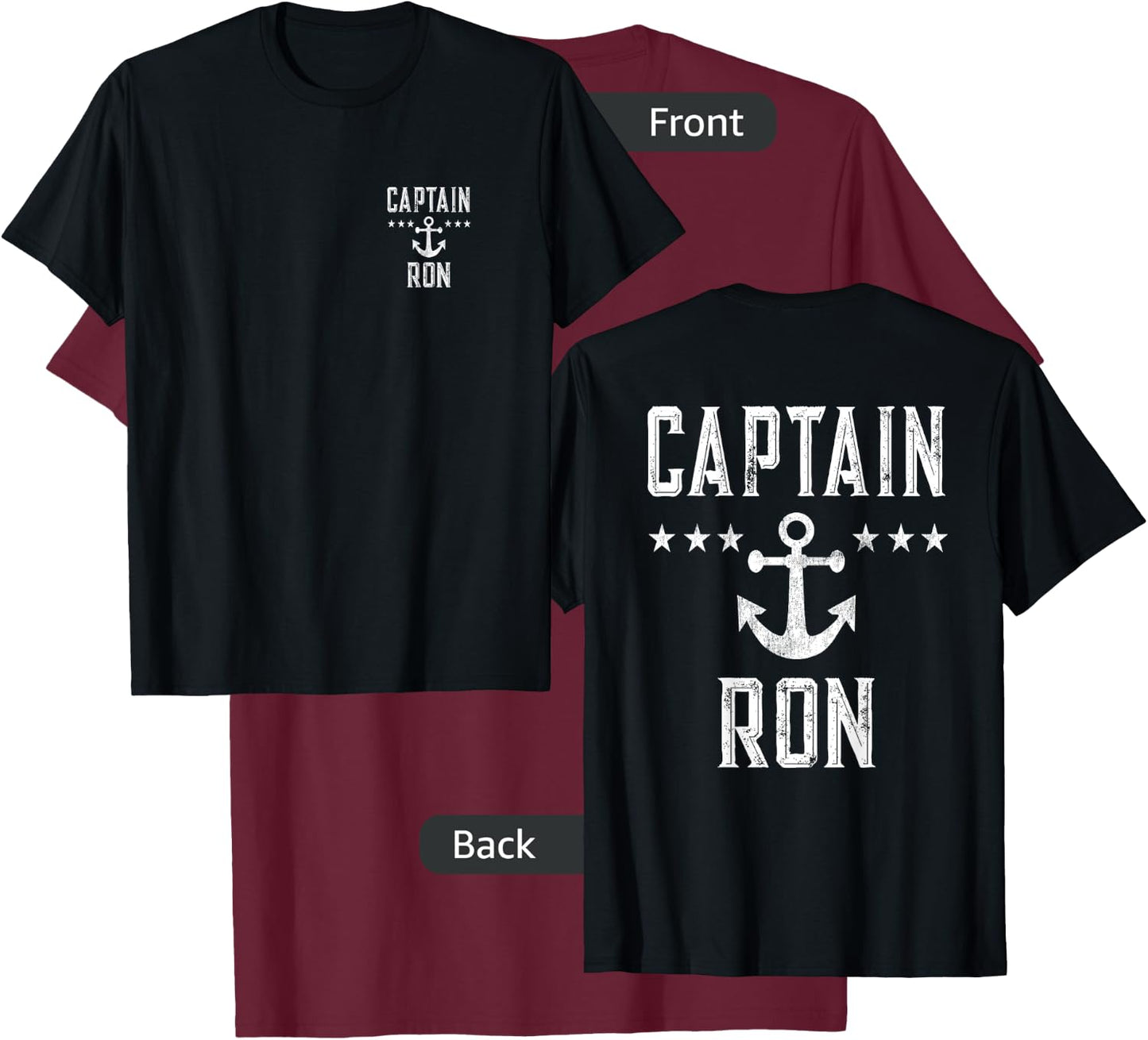 (Printed Both Sides) Retro Captain Ron Personalized Boating T-Shirt - T-Shirt | Maroon