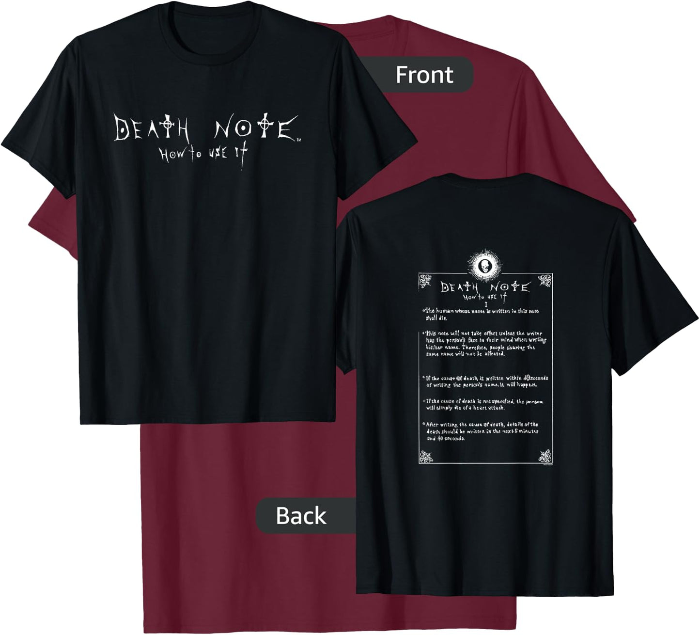 Death Note How to Use It Front and Back Anime T-Shirt - T-Shirt | Maroon