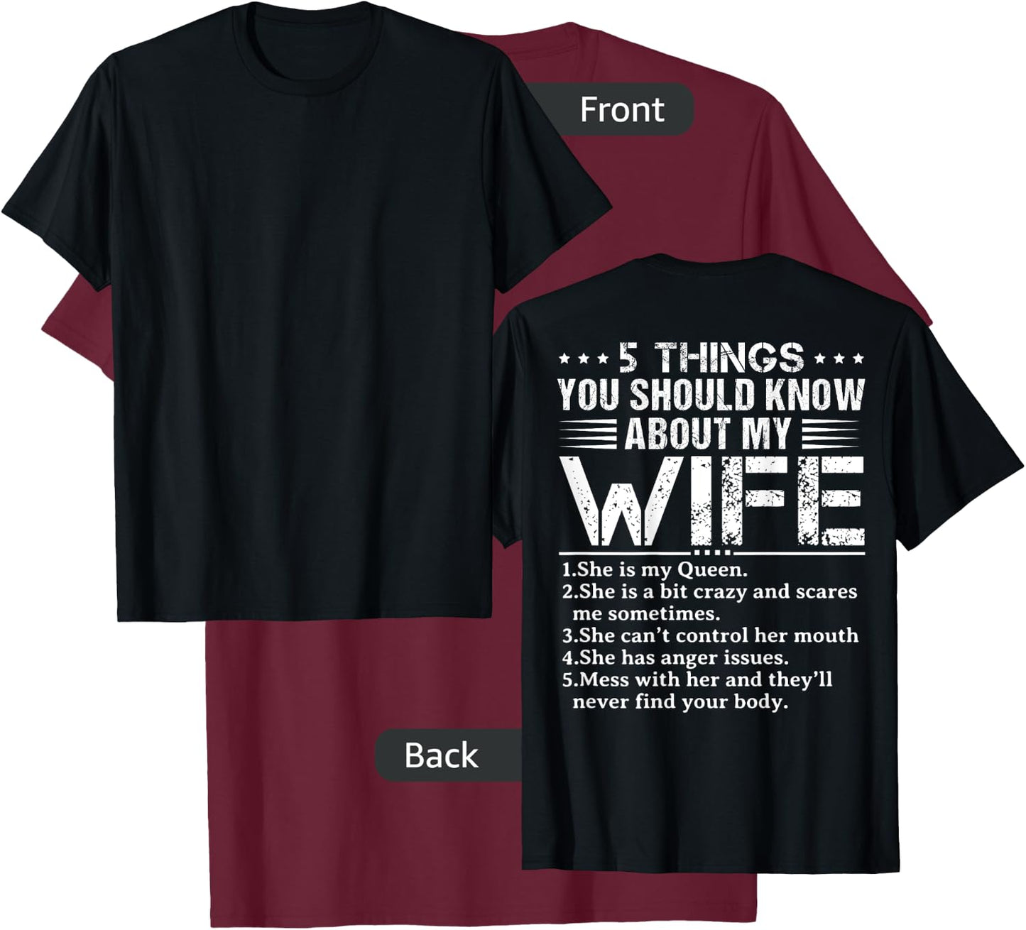 5 Things You Should Know About My Wife (On Back) husband T-Shirt - T-Shirt | Maroon