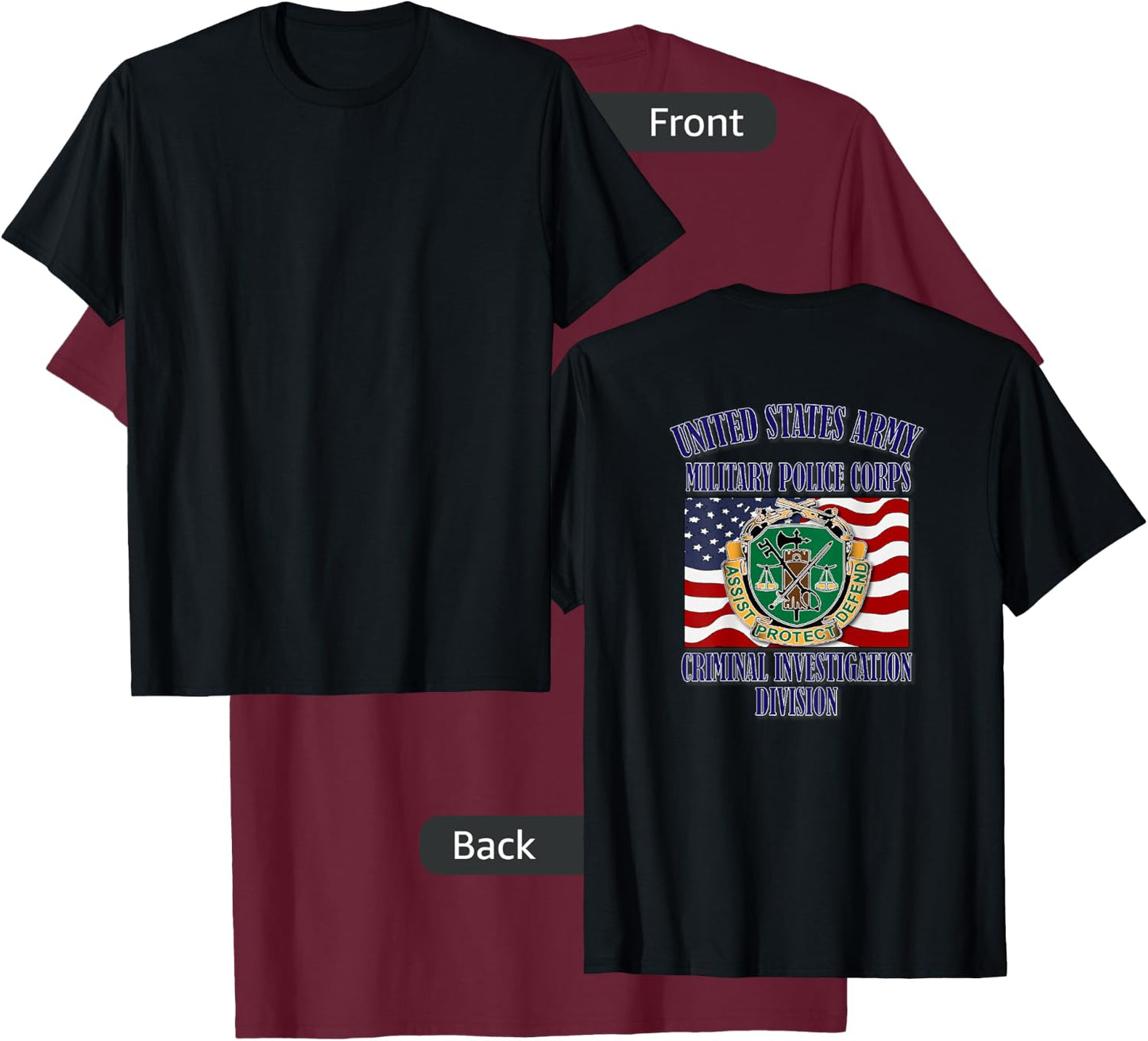 U.S. Army Military Police CID (Back Design) T-Shirt - T-Shirt | Maroon