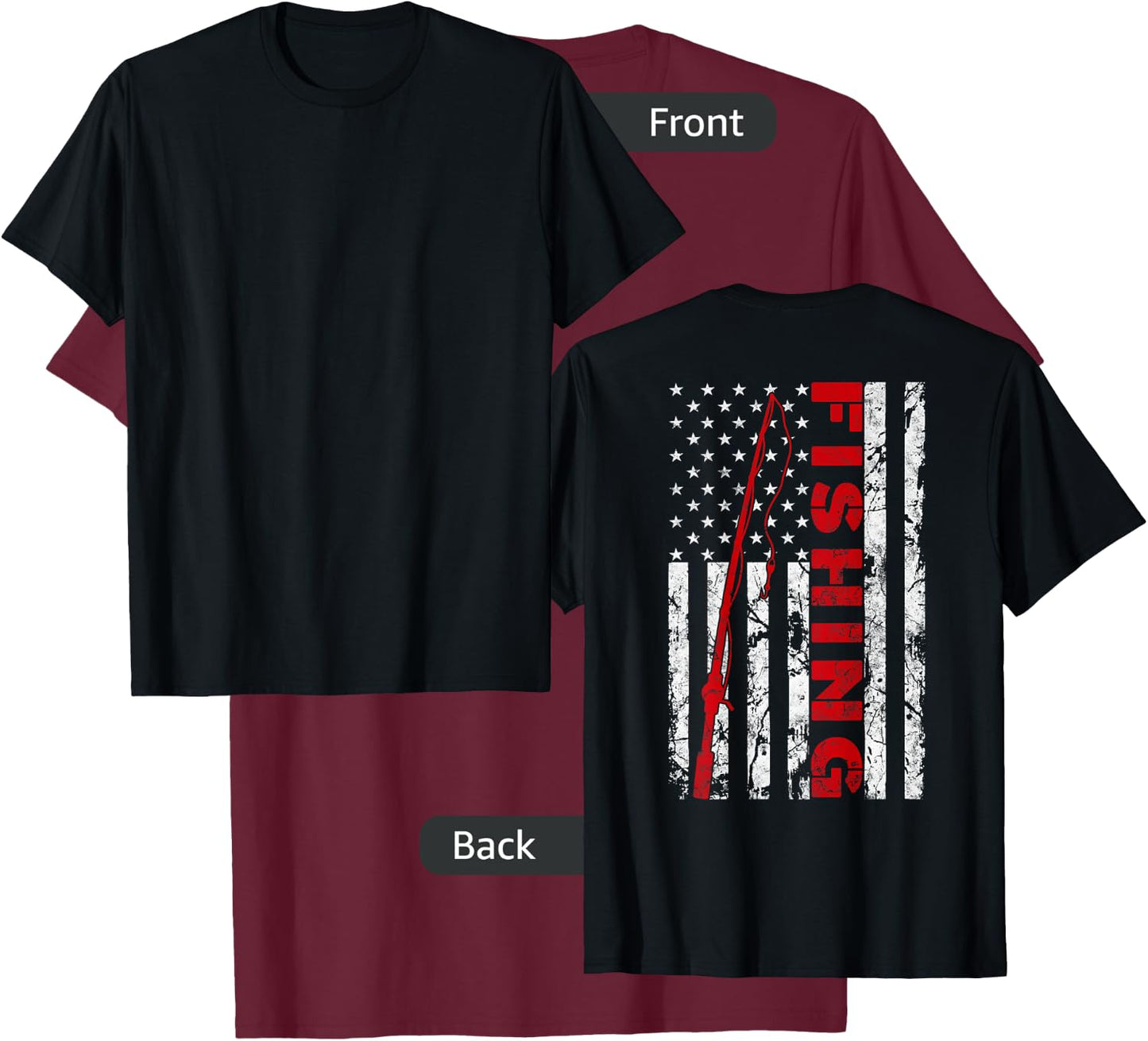 Fishing American Flag Rod USA Patriotic Fisherman T-Shirt - T-Shirt | Maroon