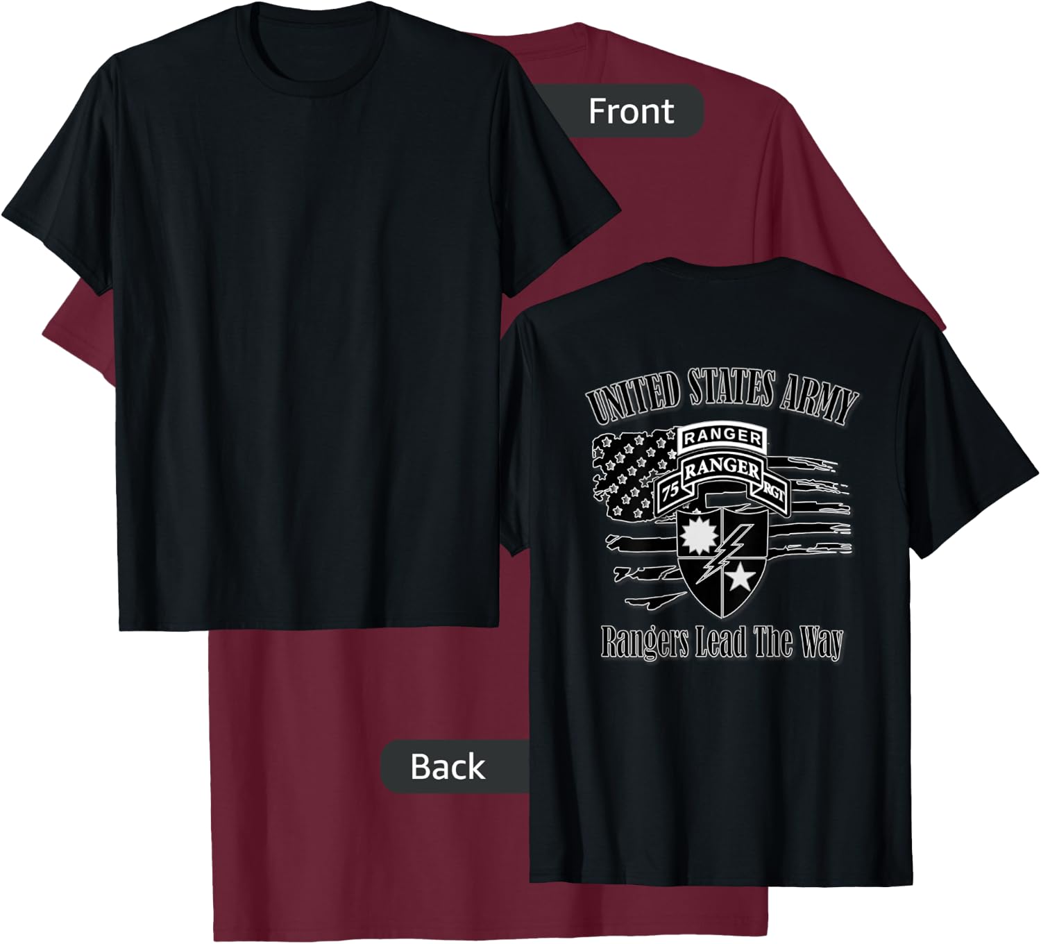 75th Ranger Regiment (Back Design) T-Shirt - T-Shirt | Maroon