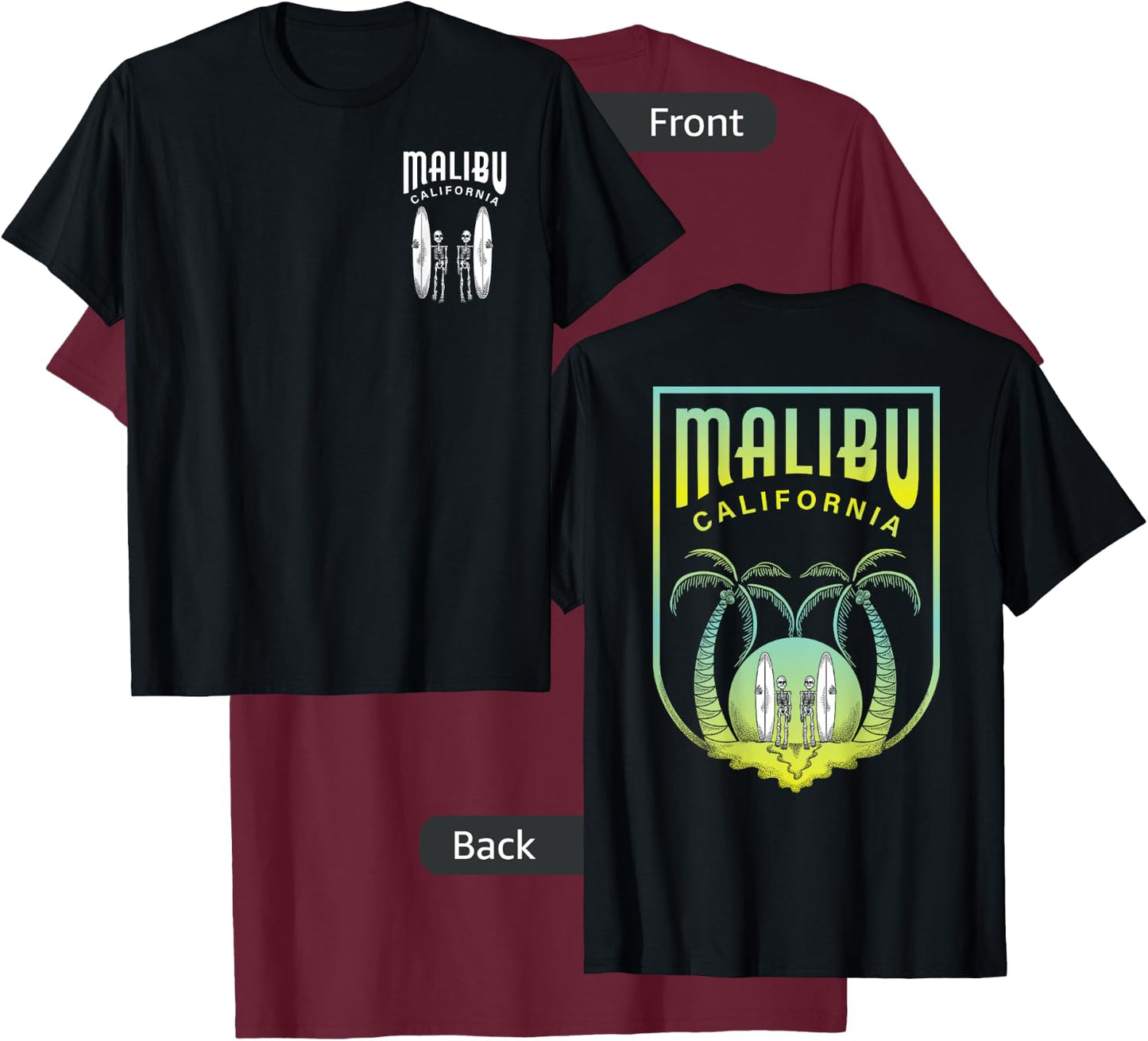 Malibu Beach California Surfing Art - Skeleton Surfers Women Kids T-Shirt - T-Shirt | Maroon