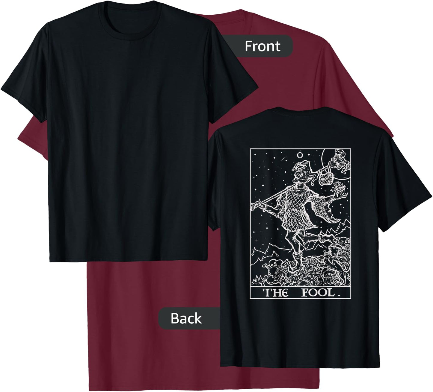 The Fool Tarot Card Halloween Gothic Clothing Back Print T-Shirt - T-Shirt | Maroon
