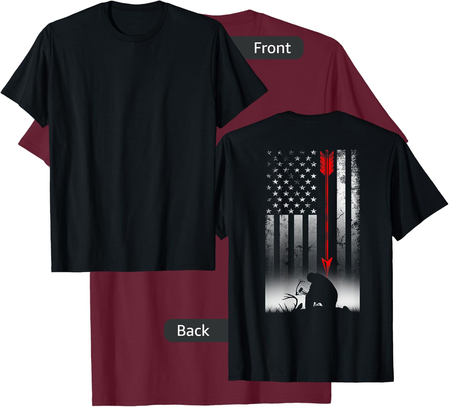 Bow Deer Hunting American Flag Gift Bow Hunting T-Shirt - T-Shirt | Maroon