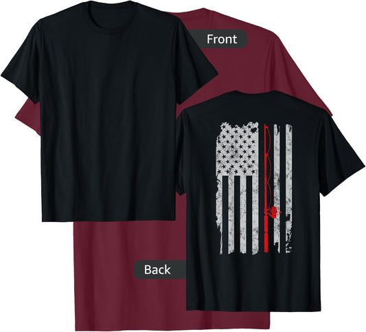 Fishing Thin Red line Rod American Flag Patriotic Fisherman T-Shirt - T-Shirt | Maroon