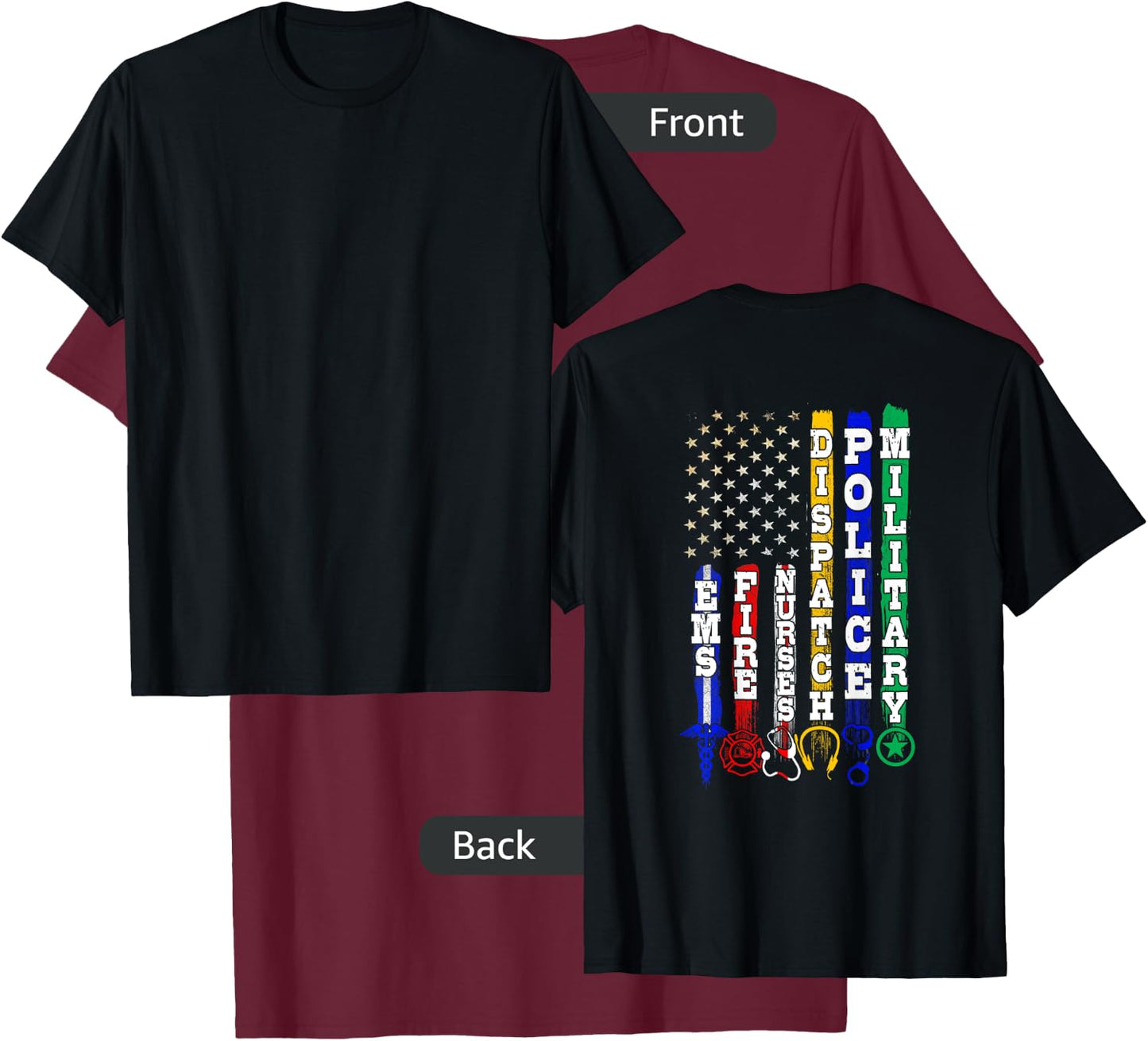 First Responders Design On Back Of Clothing T-Shirt - T-Shirt | Maroon
