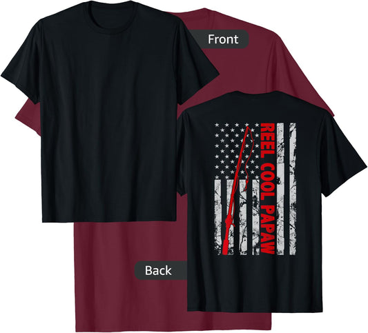 Reel Cool Papaw Fishing American Flag Gift Fisherman T-Shirt - T-Shirt | Maroon