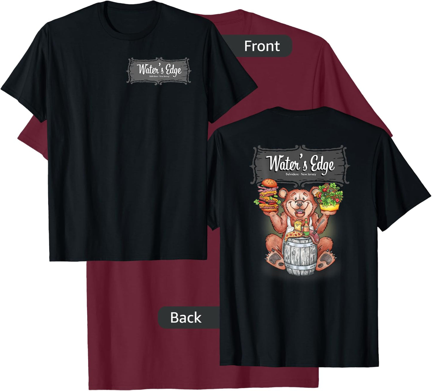 WATERS EDGE, restaurant T-Shirt - T-Shirt | Maroon