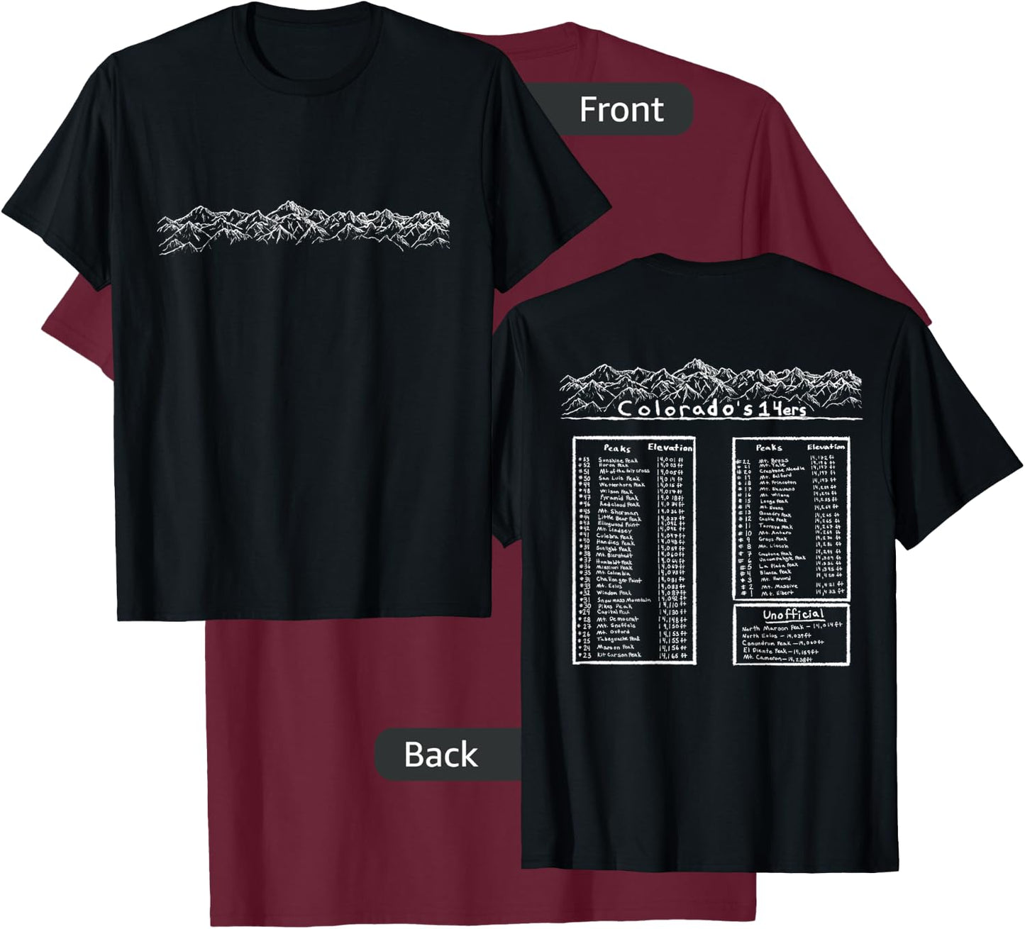 All the Colorado 14ers Mountain Outdoor Hiking Gift T-Shirt - T-Shirt | Maroon
