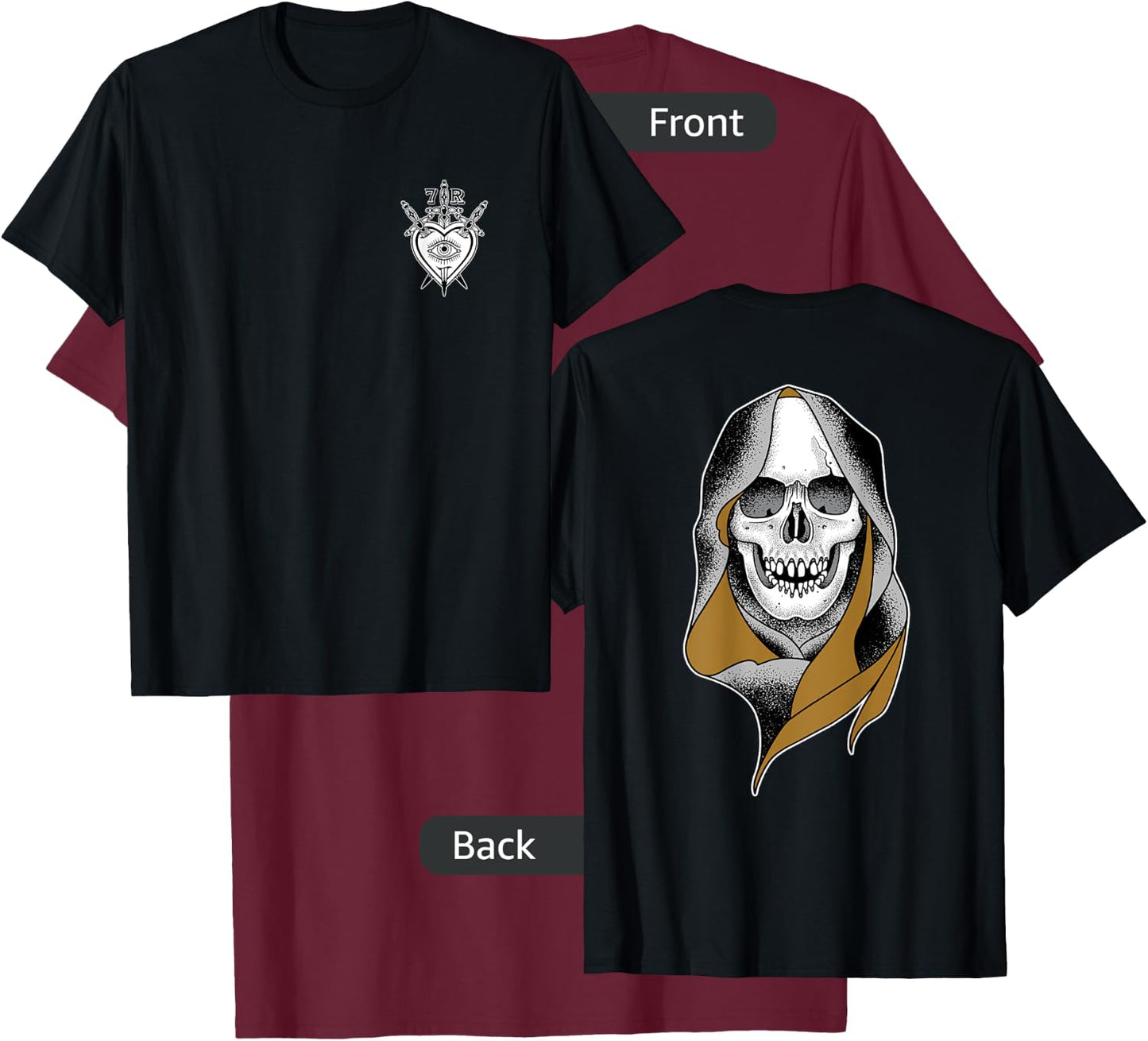 Grim Reaper AmericanTraditional Skull Tattoo T-Shirt - T-Shirt | Maroon
