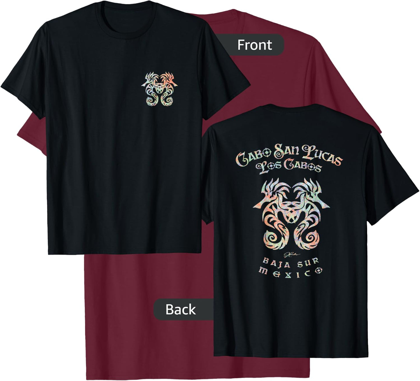 JCombs: Cabo San Lucas, MX, Seahorses (Art on both sides) T-Shirt - T-Shirt | Maroon