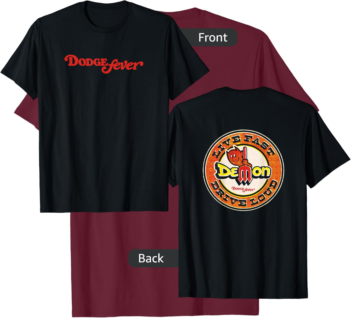 Dodge Fever Demon - Black, Adult, Short Sleeve, , Letter Print, Modern Vintage Style T-Shirt - T-Shirt | Maroon