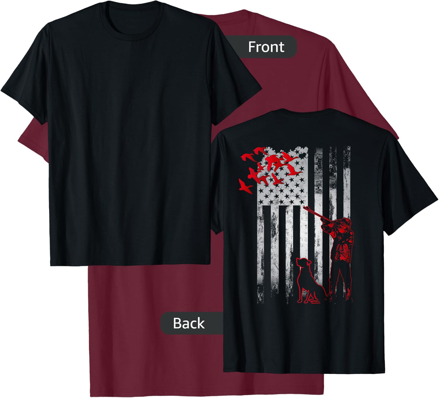 Duck Hunting with Dog Hunters Daddy gift American USA Flag Women Men T-Shirt - T-Shirt | Maroon