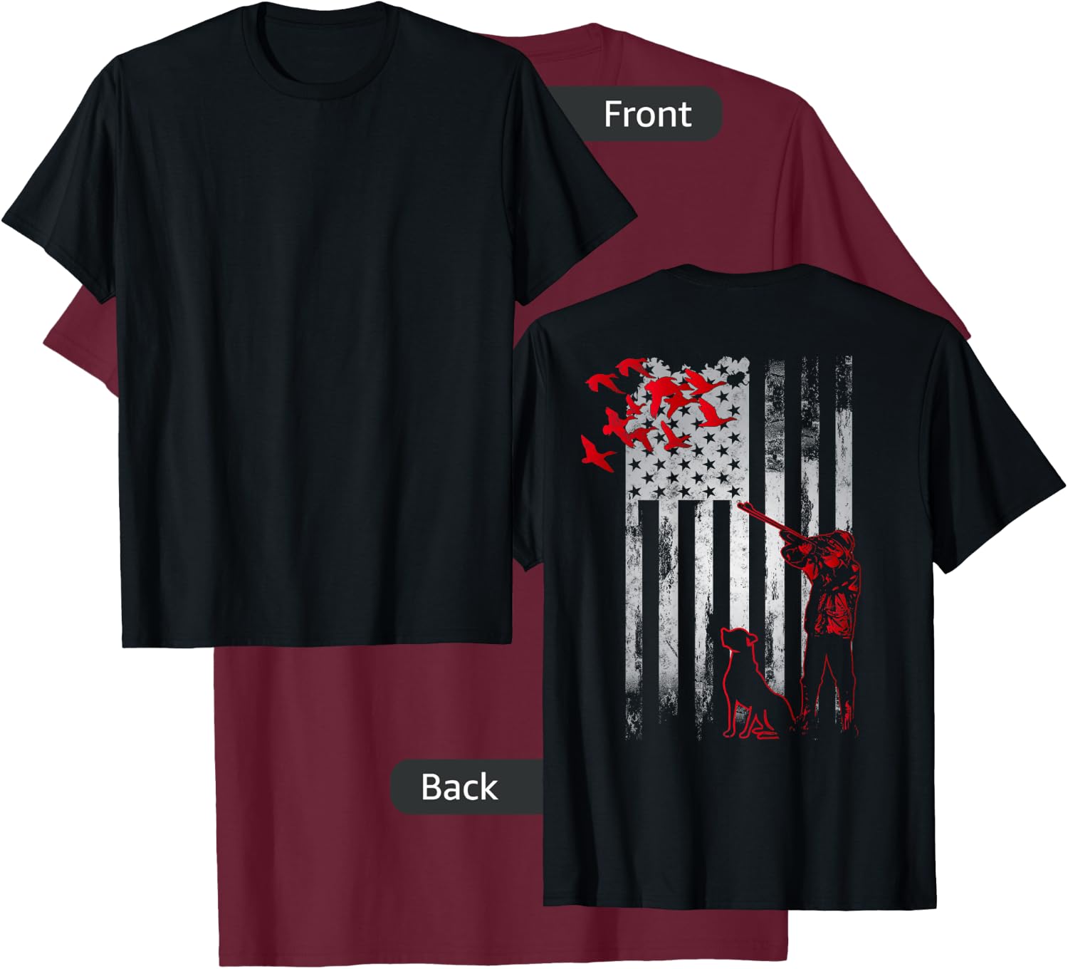 Duck Hunting with Dog Hunters Daddy gift American USA Flag Women Men T-Shirt - T-Shirt | Maroon