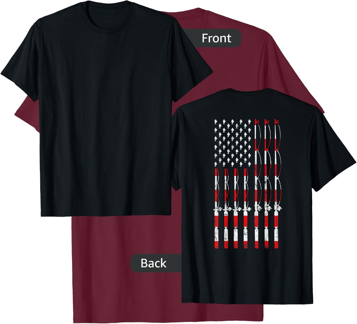 Fishing Pole American USA Flag Patriotic Fishing gift T-Shirt - T-Shirt | Maroon