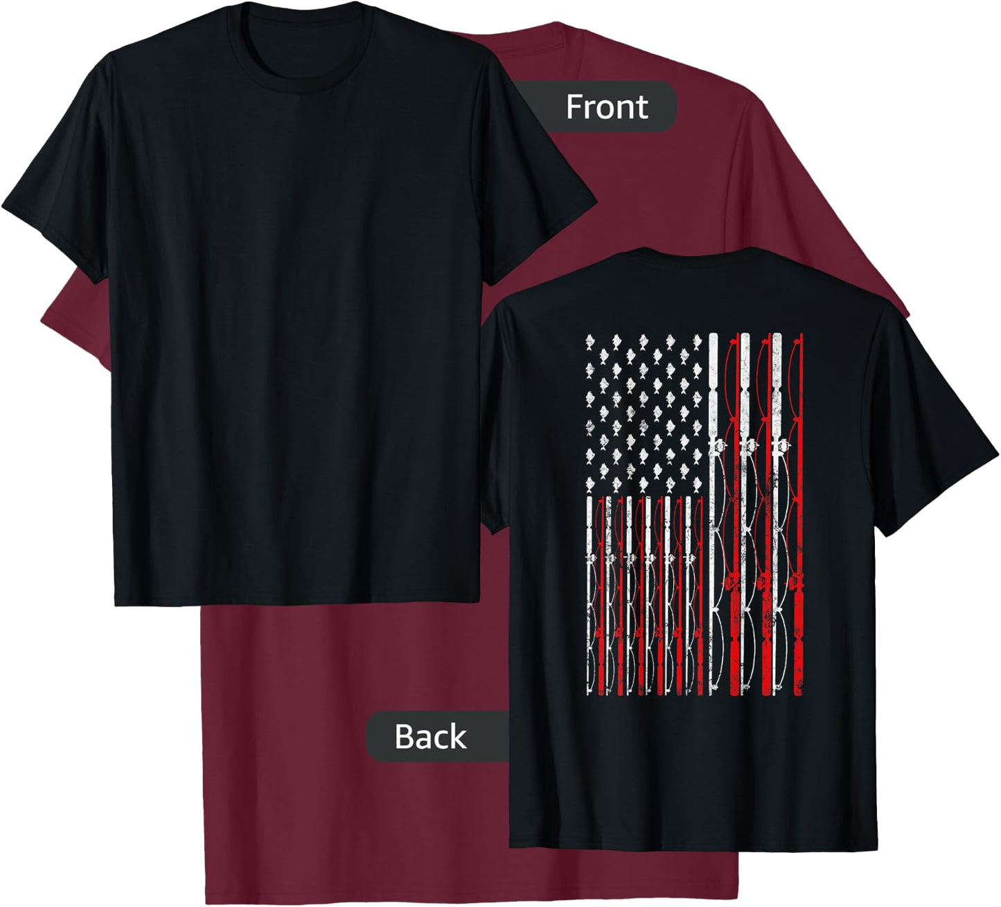 Fishing Rod American Flag Funny Vintage Fishing T-Shirt - T-Shirt | Maroon