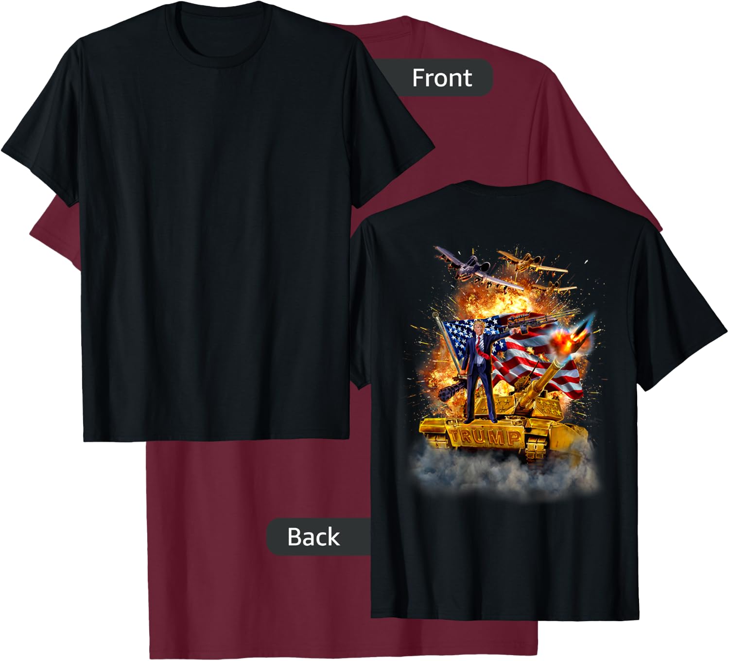 President Donald Trump Rides a Golden Tank T-Shirt - T-Shirt | Maroon