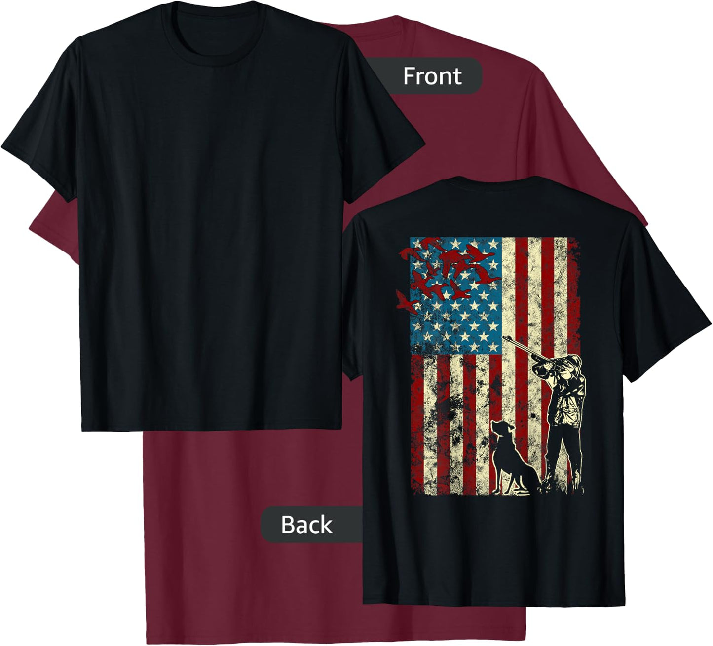 Duck Hunting Distressed Patriotic American Flag gift Hunters T-Shirt - T-Shirt | Maroon
