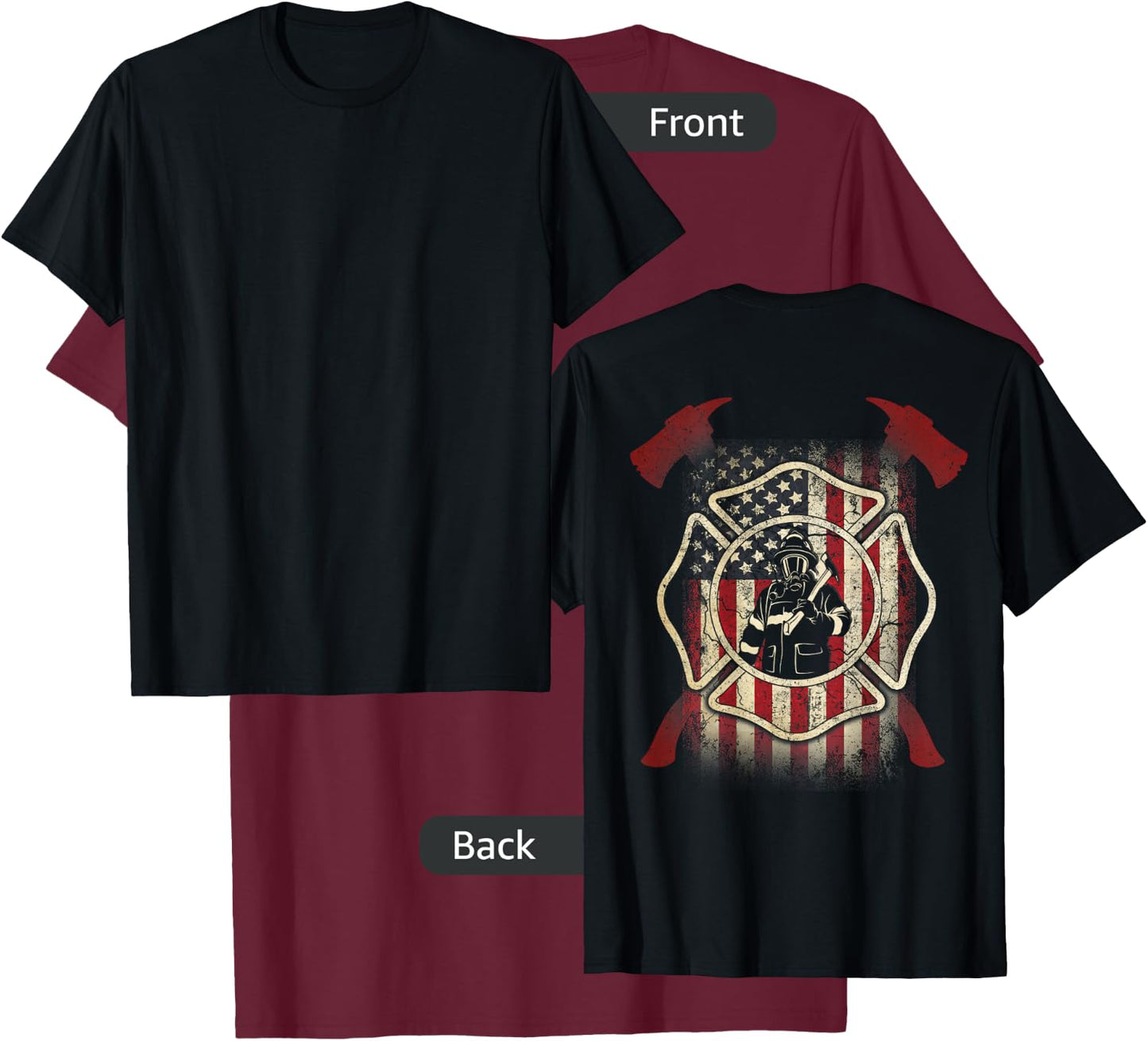 Patriotic Firefighter USA Flag Axe American Flag Fireman T-Shirt - T-Shirt | Maroon