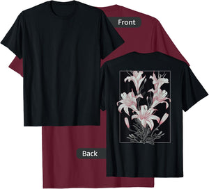 Back print: Beautiful Floral Festival Lily on Lilies Flower T-Shirt - T-Shirt | Maroon