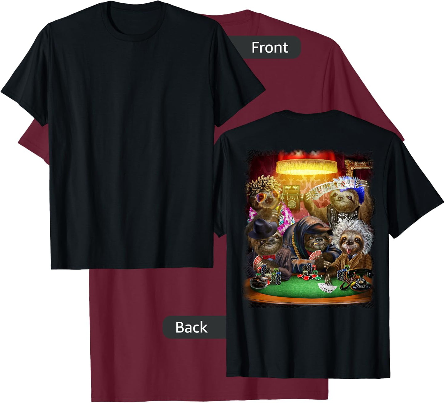 Giant Sloth Playing Poker Cards T-Shirt - T-Shirt | Maroon