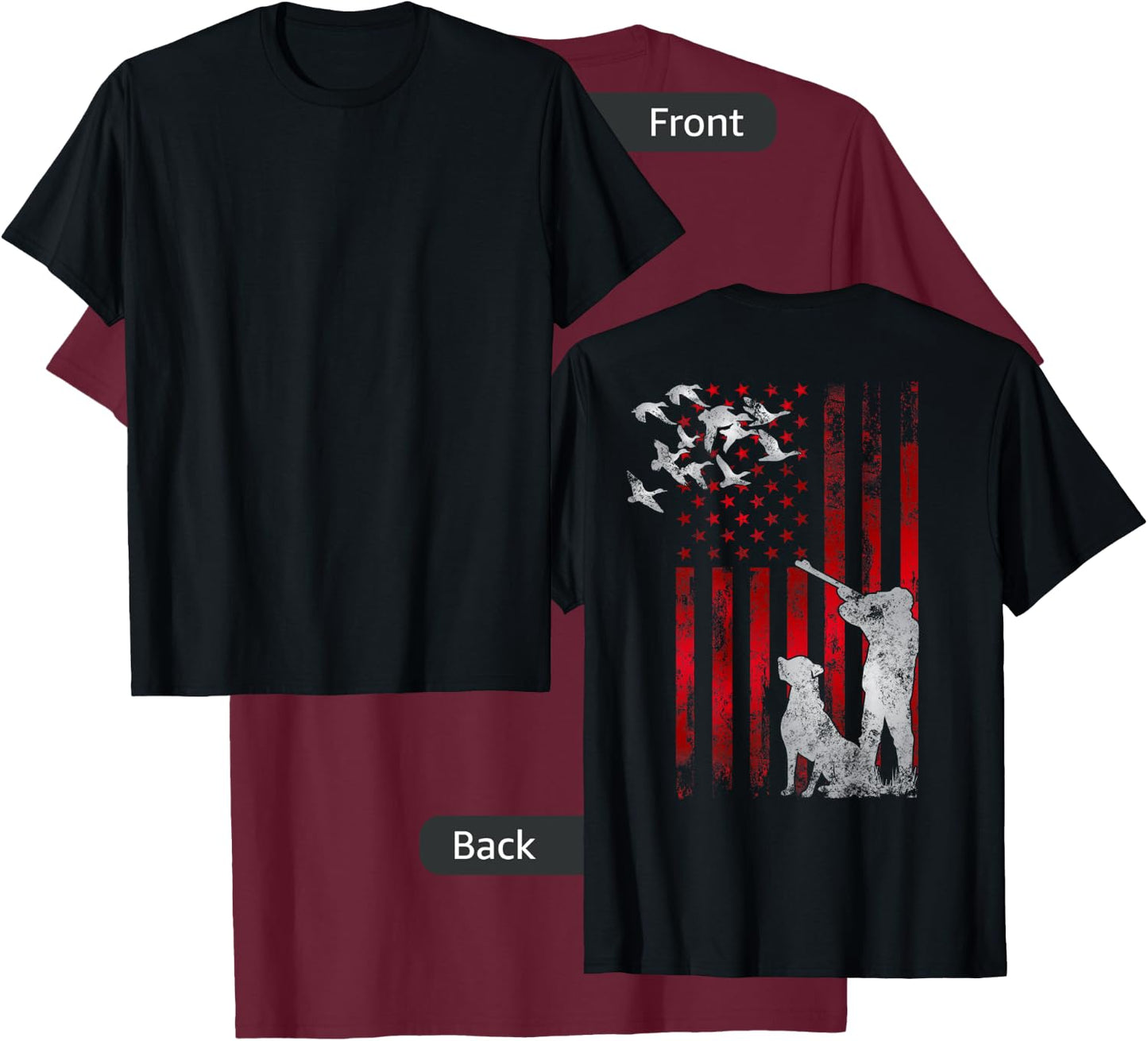 Hunters Distressed Patriotic American USA Flag Duck Hunting T-Shirt - T-Shirt | Maroon