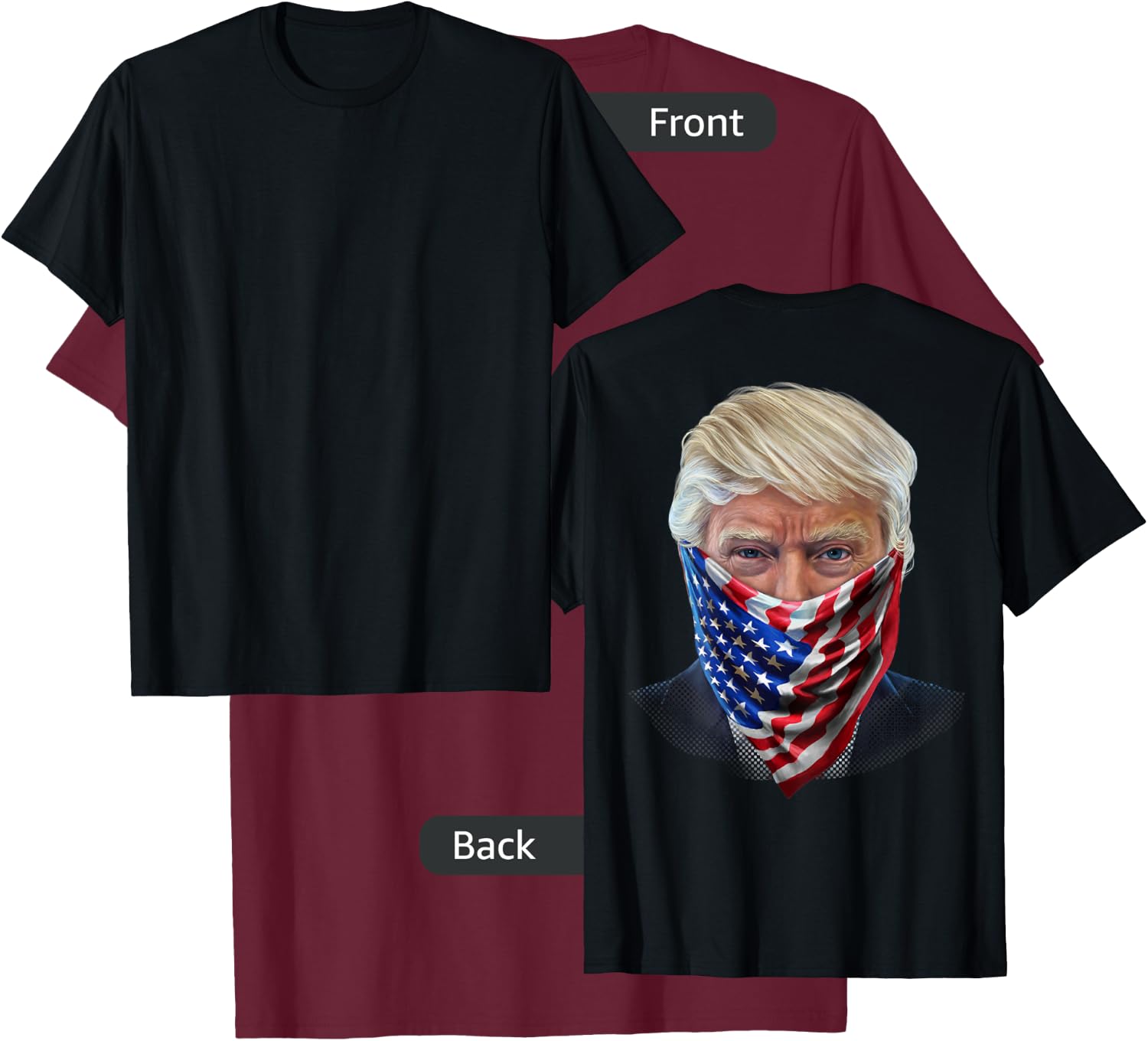 President Donald Trump in Flag of USA Bandana T-Shirt - T-Shirt | Maroon